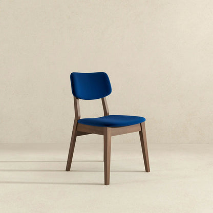 Carlos solid back side chair set of 2 with blue upholstered seats and brown wood legs on Tampa Home & Garden Store