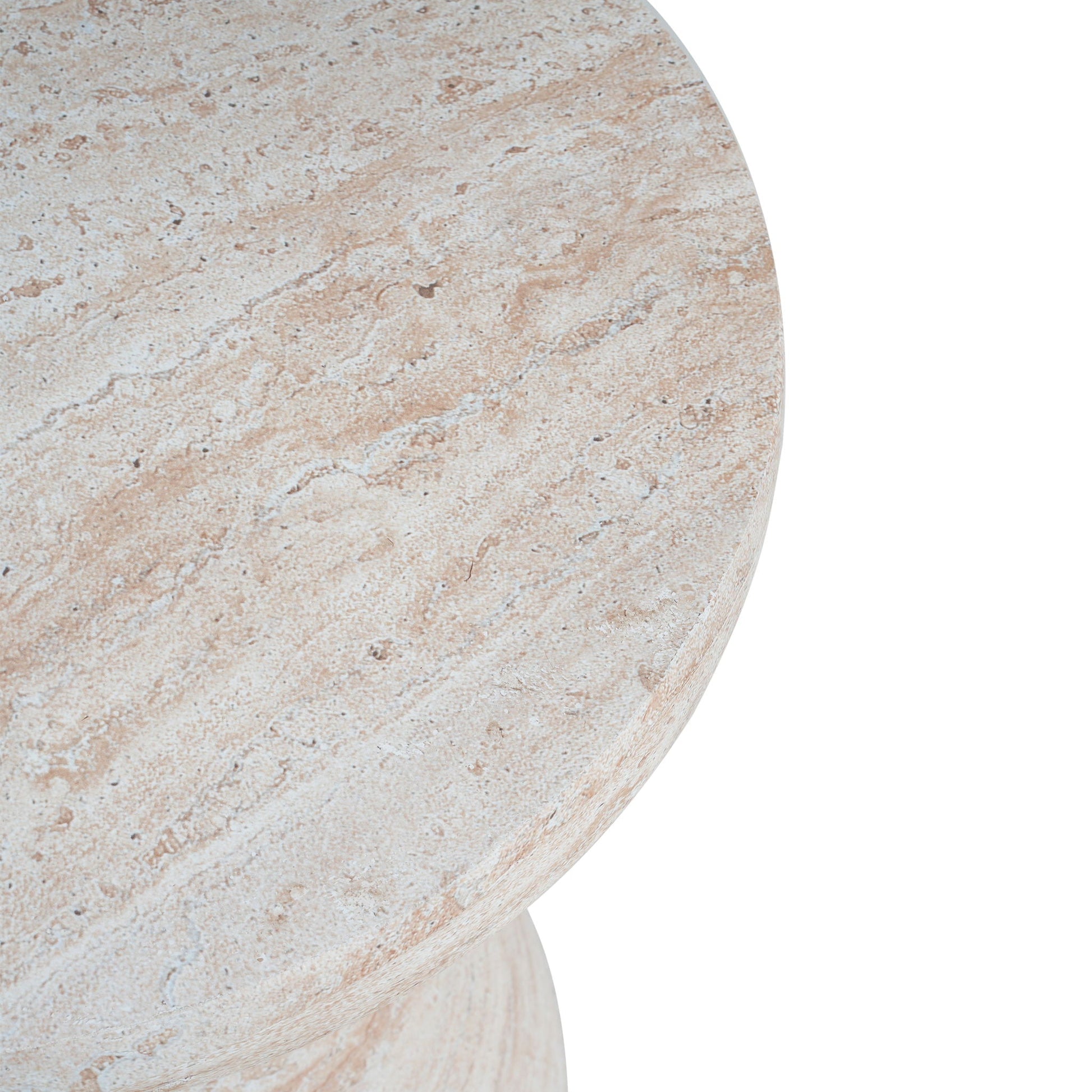 Round lightweight concrete side table with textured beige surface for outdoor or indoor use on Tampa Home & Garden Store