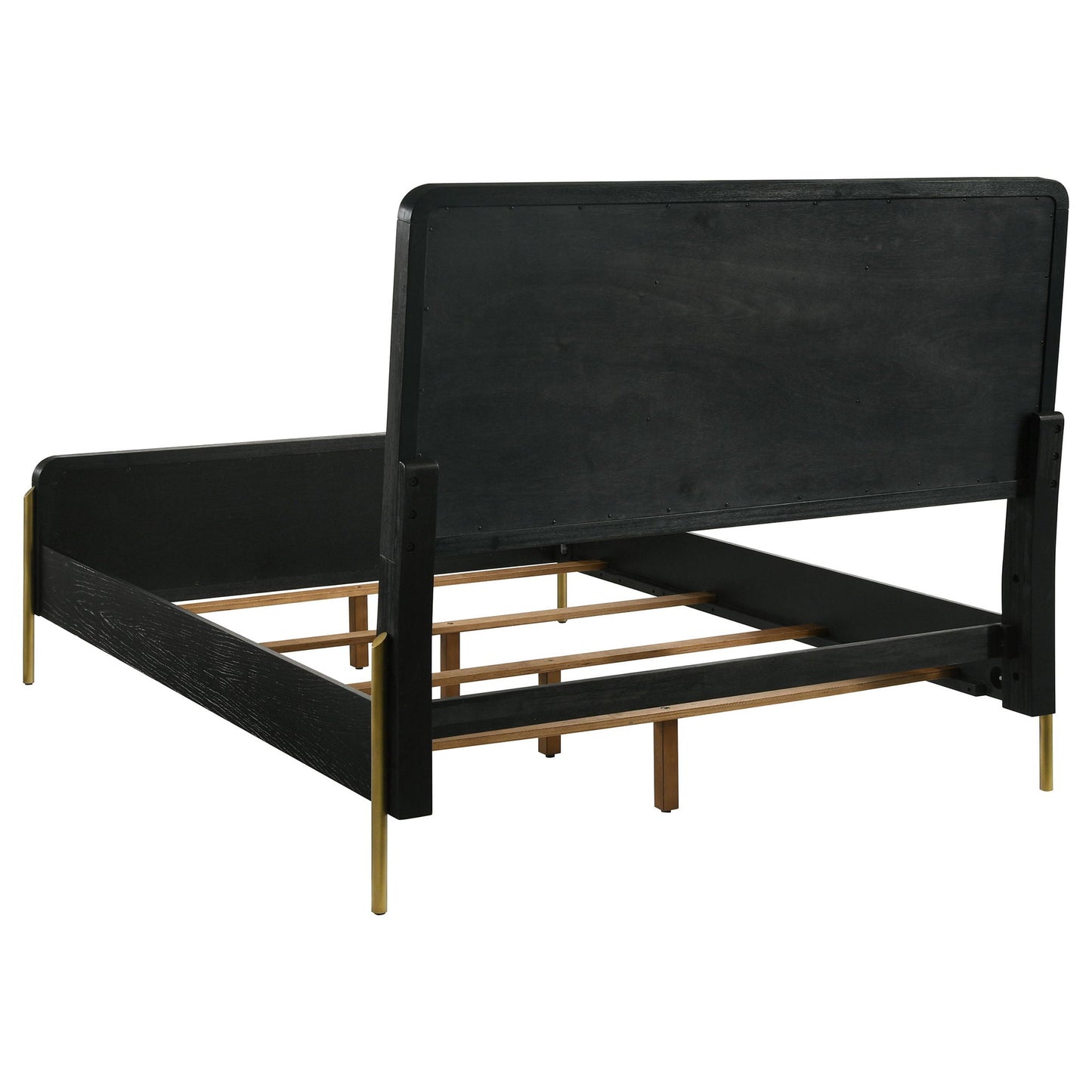Anser panel bed frame in black with wood slat support and gold legs on Tampa Home & Garden Store