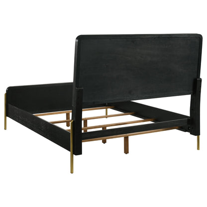 Anser panel bed frame in black with wood slat support and gold legs on Tampa Home & Garden Store