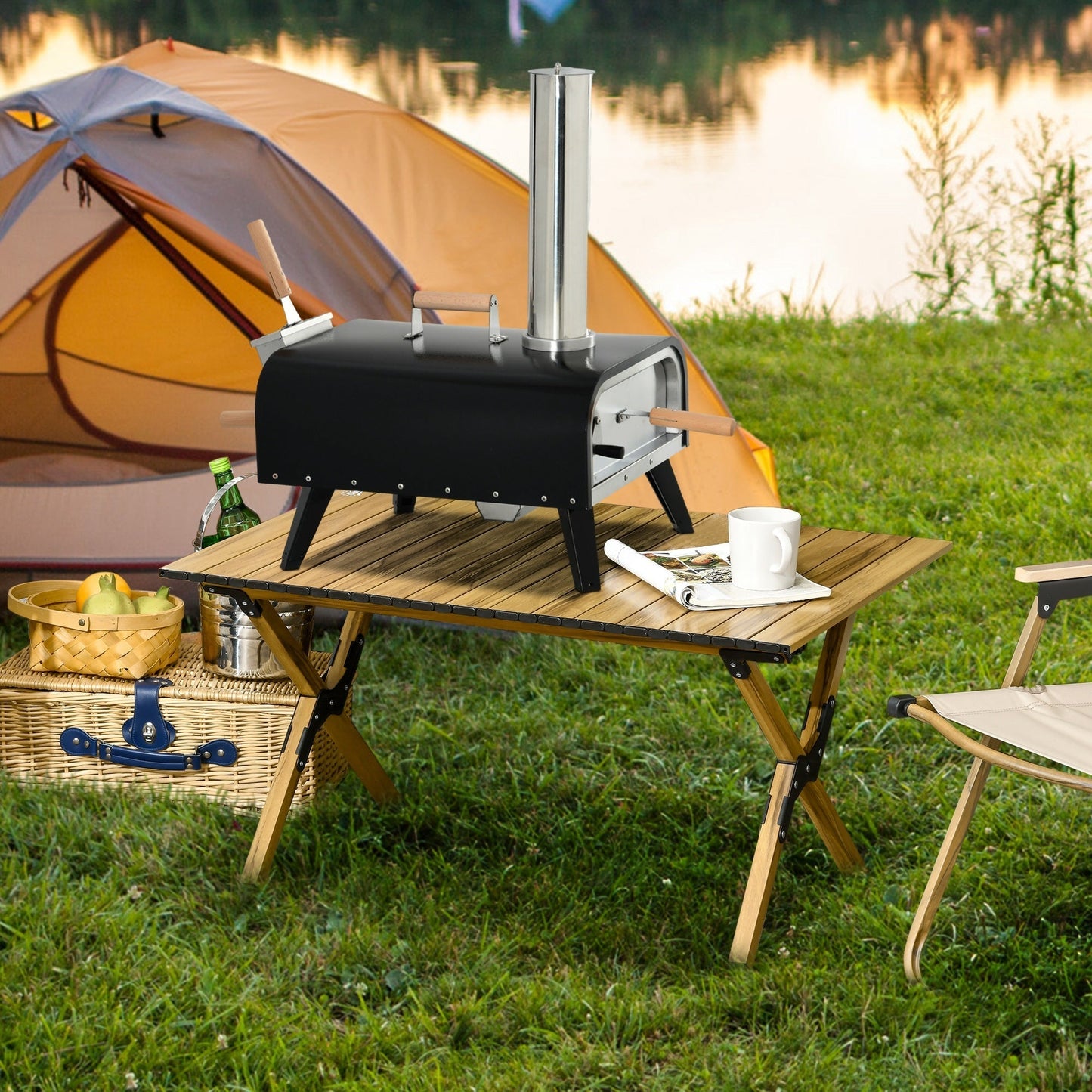 Outsunny outdoor pizza oven with 12in rotating stone and foldable legs by HouseOfZazla on Tampa Home & Garden Store