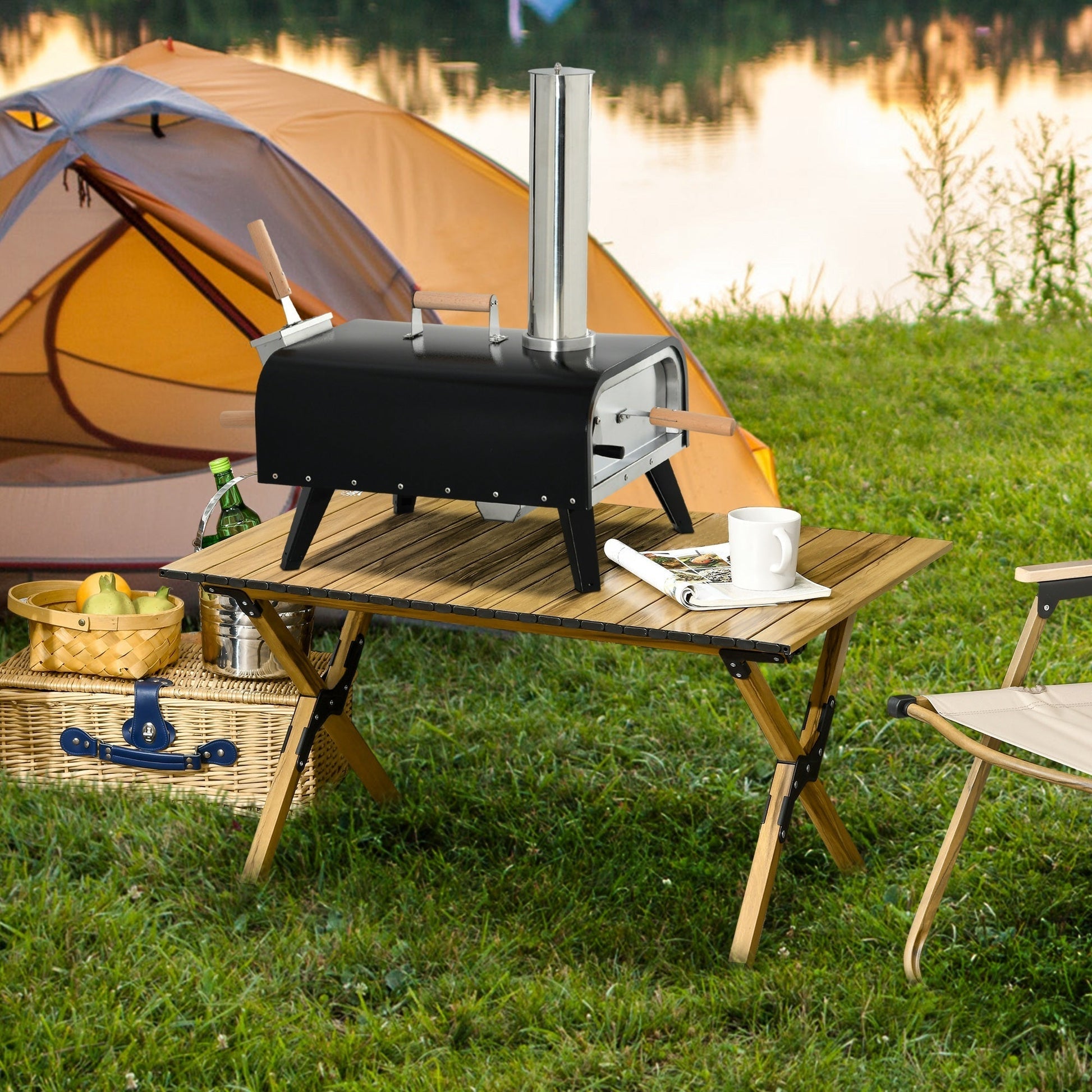 Outsunny outdoor pizza oven with 12in rotating stone and foldable legs by HouseOfZazla on Tampa Home & Garden Store