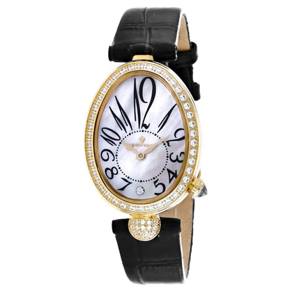 Christian Van Sant Florentine watch with gold-tone bezel, mother pearl dial, black leather strap on Tampa Home & Garden Store