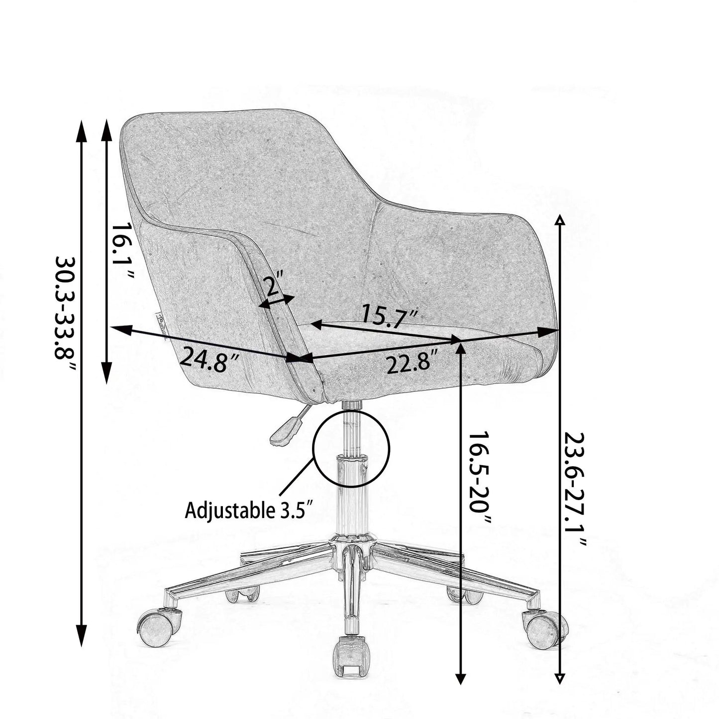 Swivel chair Unique Piece Furniture with grey fabric, adjustable height, 360° rotation on Tampa Home & Garden Store