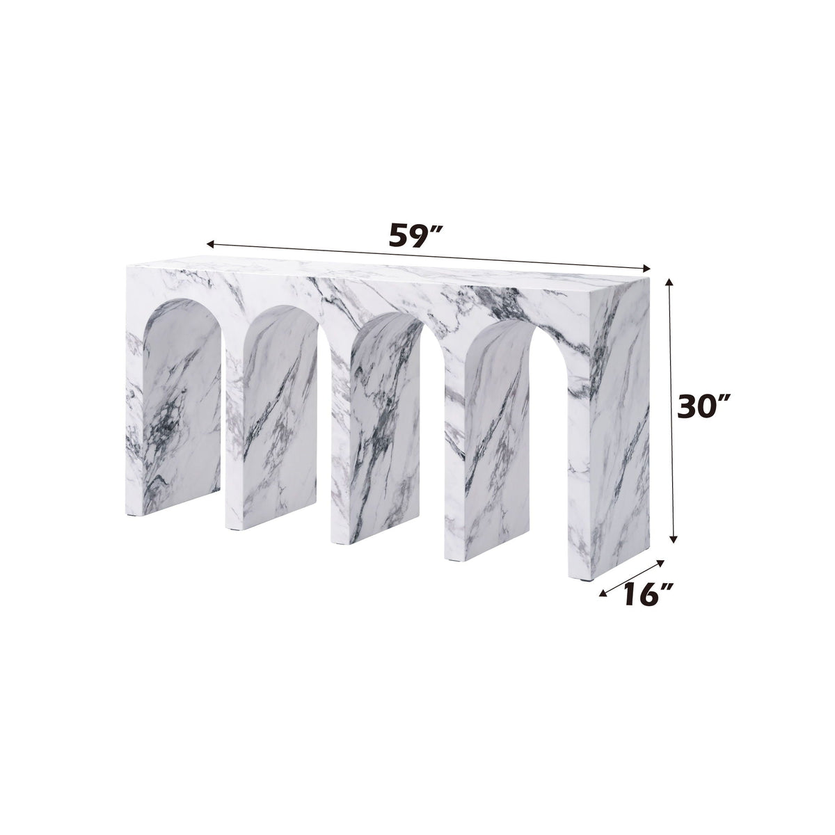 Fritzy engineered stone console table with waterproof faux marble surface in white on Tampa Home & Garden Store