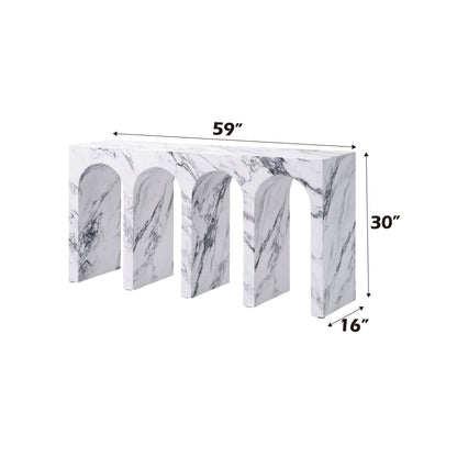 Fritzy engineered stone console table with waterproof faux marble surface in white on Tampa Home & Garden Store