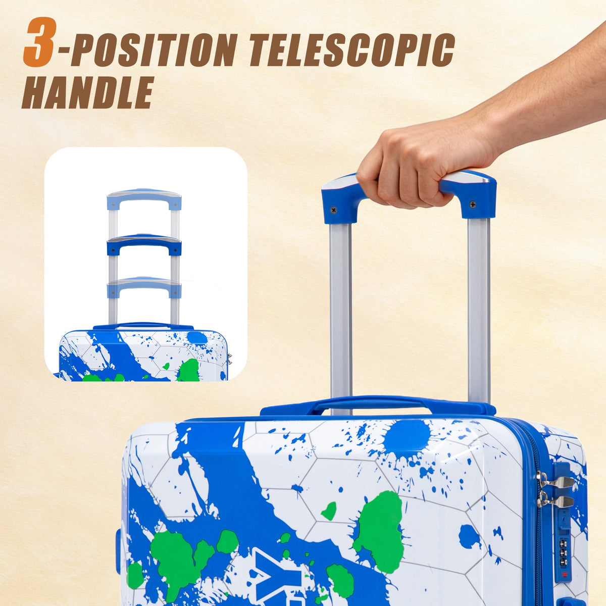 3-Piece PC Spinner Wheel Luggage Set in Blue suitcases with splash design HouseOfZazla on Tampa Home & Garden Store