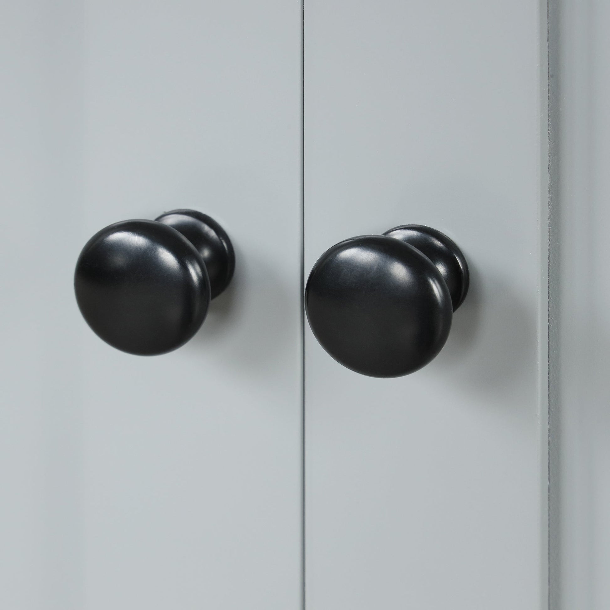 36in bathroom vanity doors in light gray with two black round knobs on Tampa Home & Garden Store