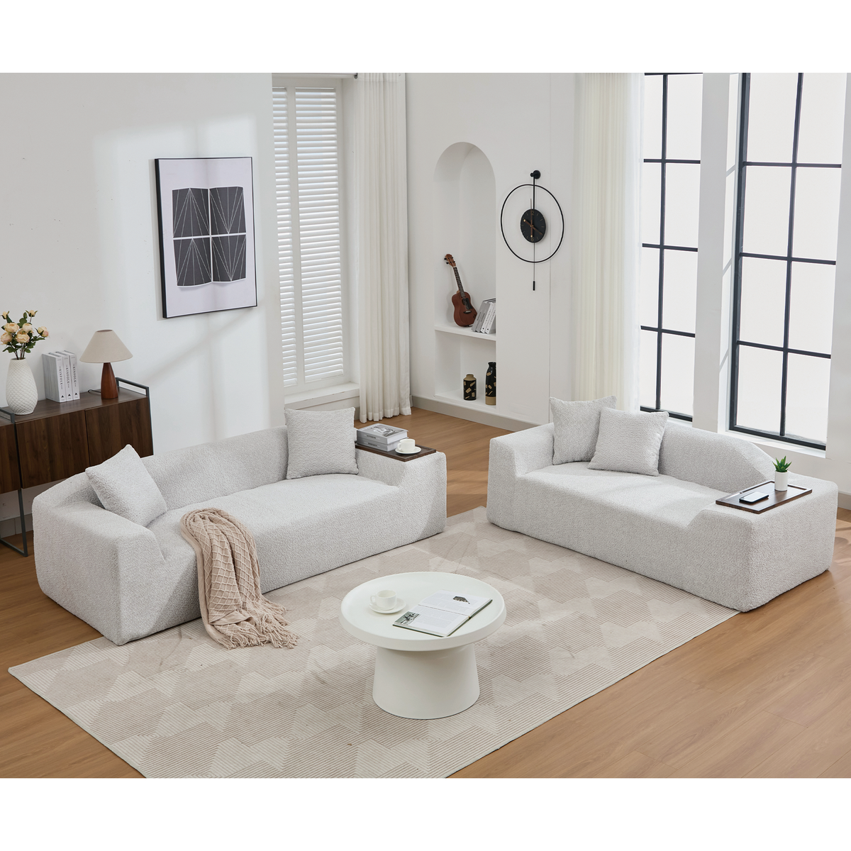 Modern Two Piece Boucle Cloud Sofa and Loveseat