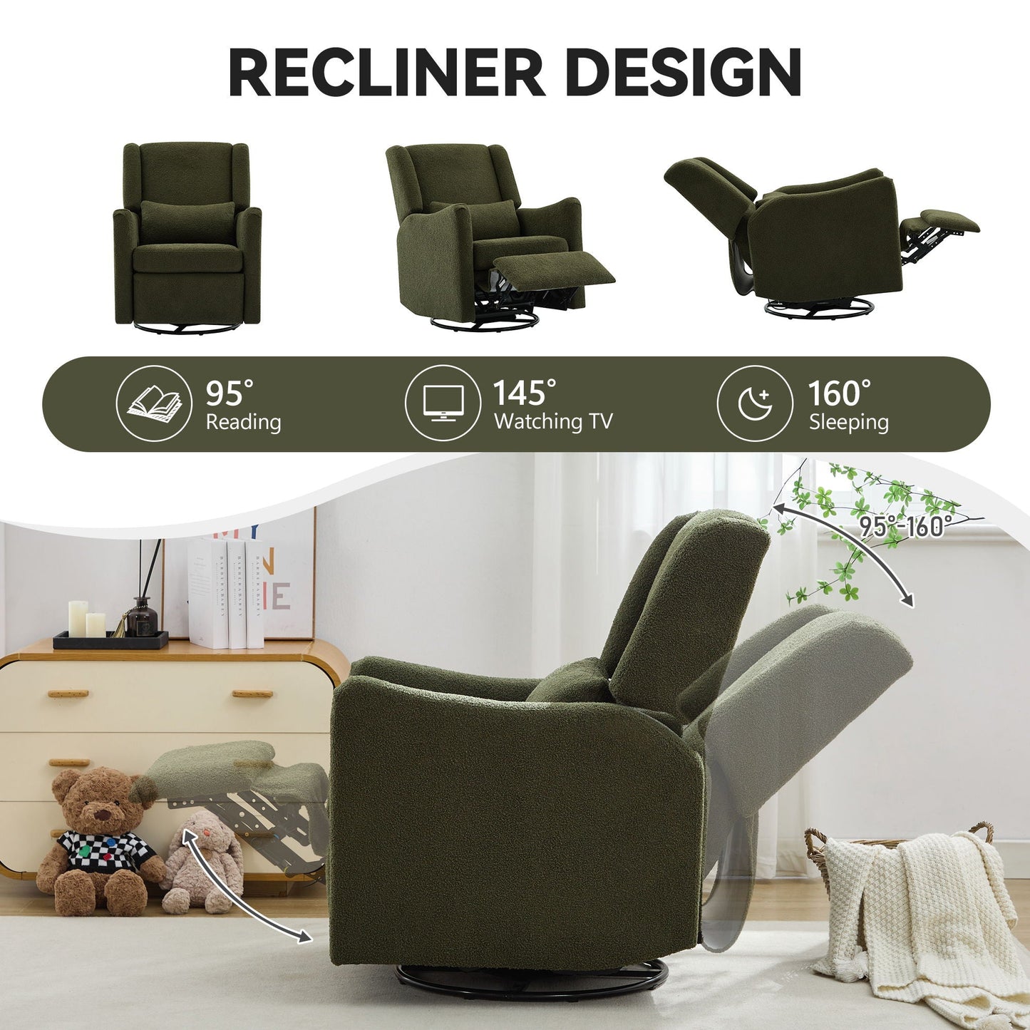 Wide Wingback Swivel Glider And Recliner