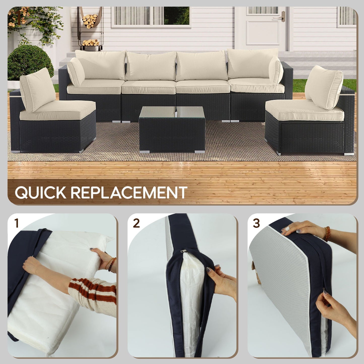 14 Pack Wicker Sofa Cushion and Back Covers