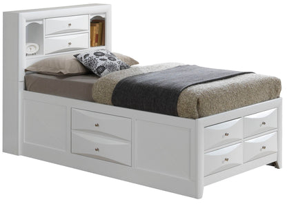 White wooden storage bed with bookcase headboard and built-in drawers by HouseOfZazla on Tampa Home & Garden Store