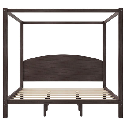 HouseOfZazla dark brown canopy platform bed with headboard and support legs, slatted base on Tampa Home & Garden Store