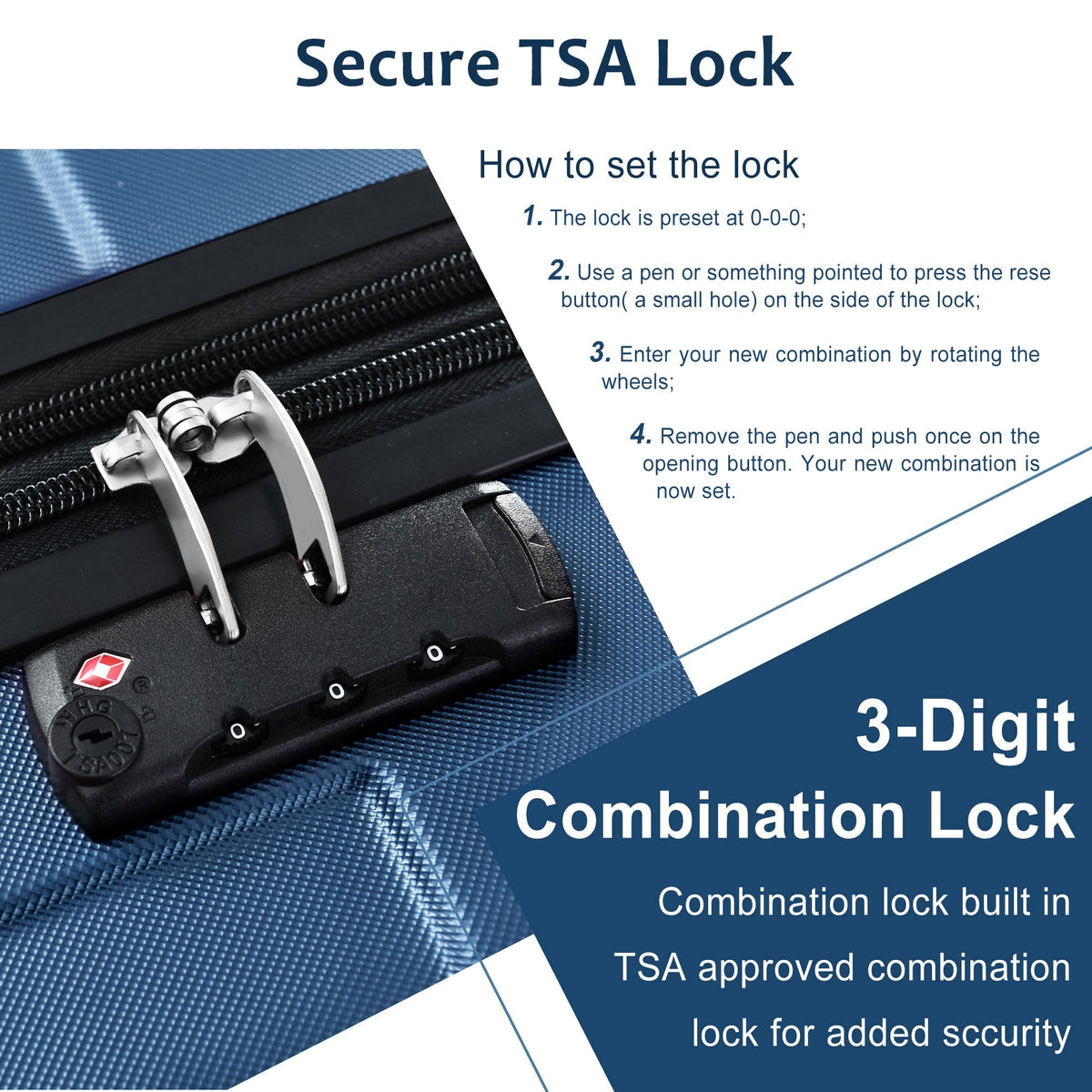 Blue hardshell luggage set, 6-piece, with TSA lock and metal zipper hardware on Tampa Home & Garden Store