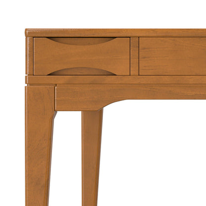 Handcrafted writing desk with curved drawer fronts in warm honey finish by HouseOfZazla on Tampa Home & Garden Store