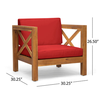 Brava Mid-Century Modern Club Chair red water resistant cushions outdoor wooden frame on Tampa Home & Garden Store