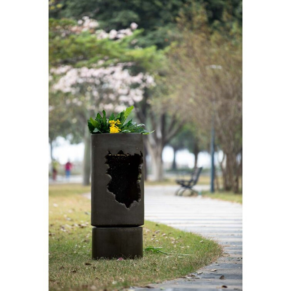 Large Outdoor Water Fountain with Light, dark bronze metal sculpture with planter by HouseOfZazla on Tampa Home & Garden Store
