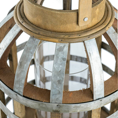 Decorative wooden and galvanized metal lantern with handle, rustic indoor outdoor decor on Tampa Home & Garden Store