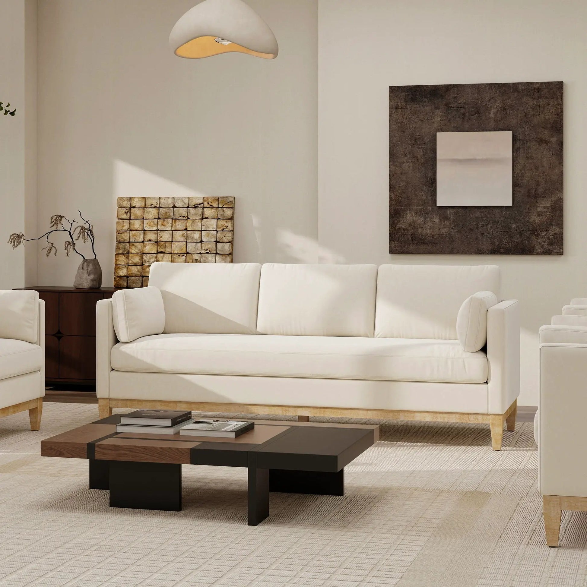 Knox Modern Farmhouse Stationary Sofa by Unique Piece Furniture in white fabric on Tampa Home & Garden Store
