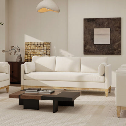 Knox Modern Farmhouse Sofa in cream white upholstery with light wood base on Tampa Home & Garden Store
