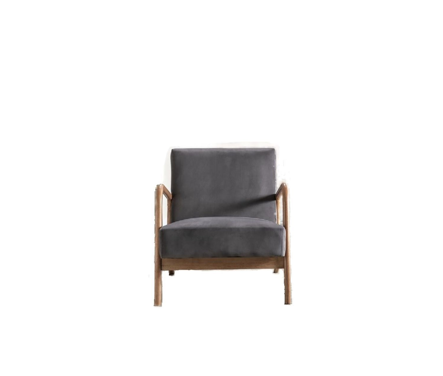 Classic mid-century modern open-framed armchair with wood frame and dark gray cushions by HouseOfZazla on Tampa Home & Garden Store