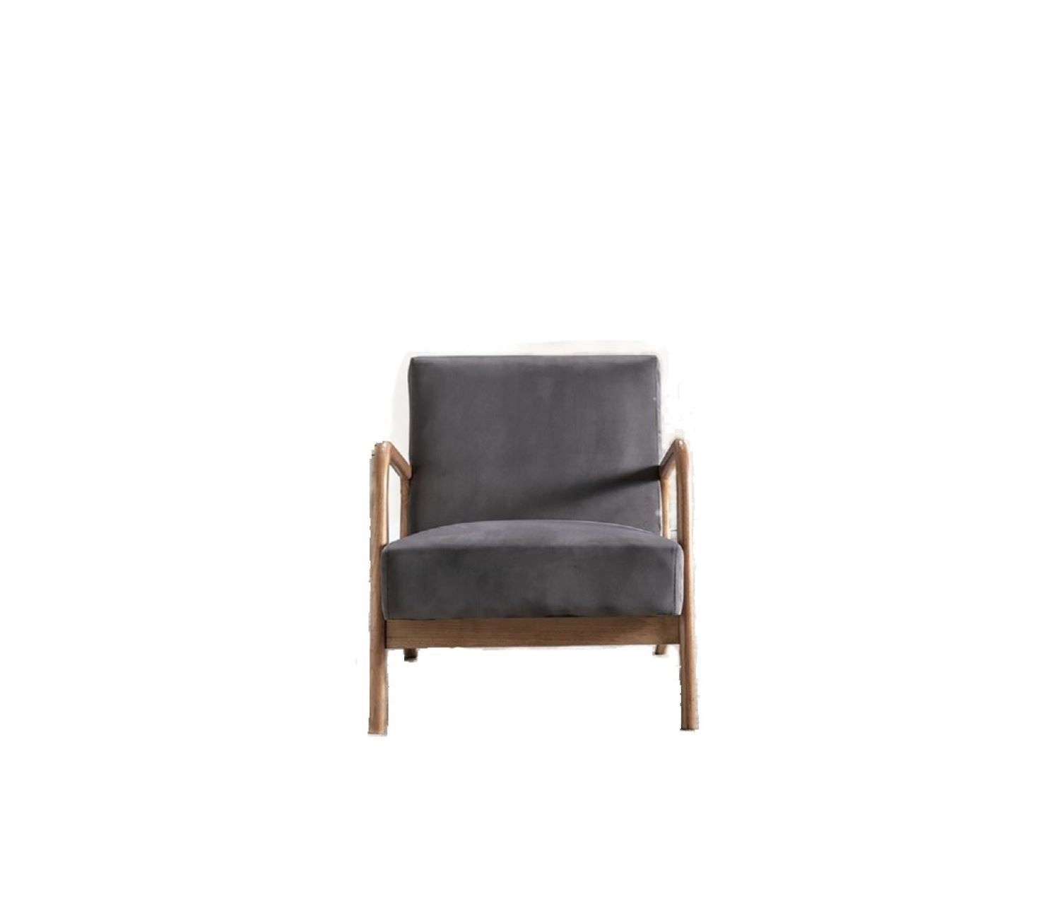 Classic mid-century modern open-framed armchair with wood frame and dark gray cushions by HouseOfZazla on Tampa Home & Garden Store