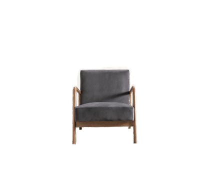 Classic mid-century modern open-framed armchair with wood frame and dark gray cushions by HouseOfZazla on Tampa Home & Garden Store