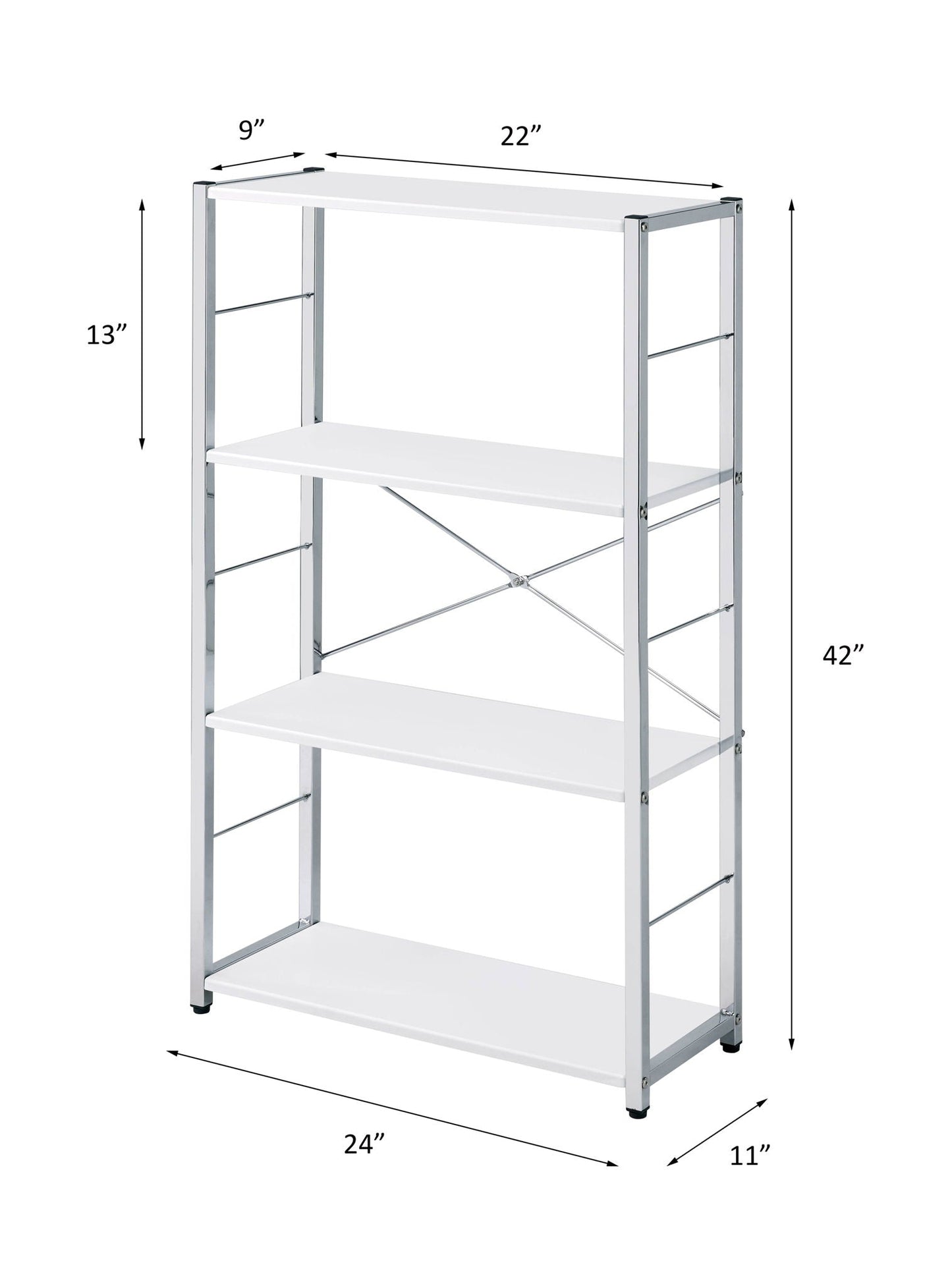 Tennos White Bookshelf with chrome metal frame, 4-shelf etagere by HouseOfZazla on Tampa Home & Garden Store