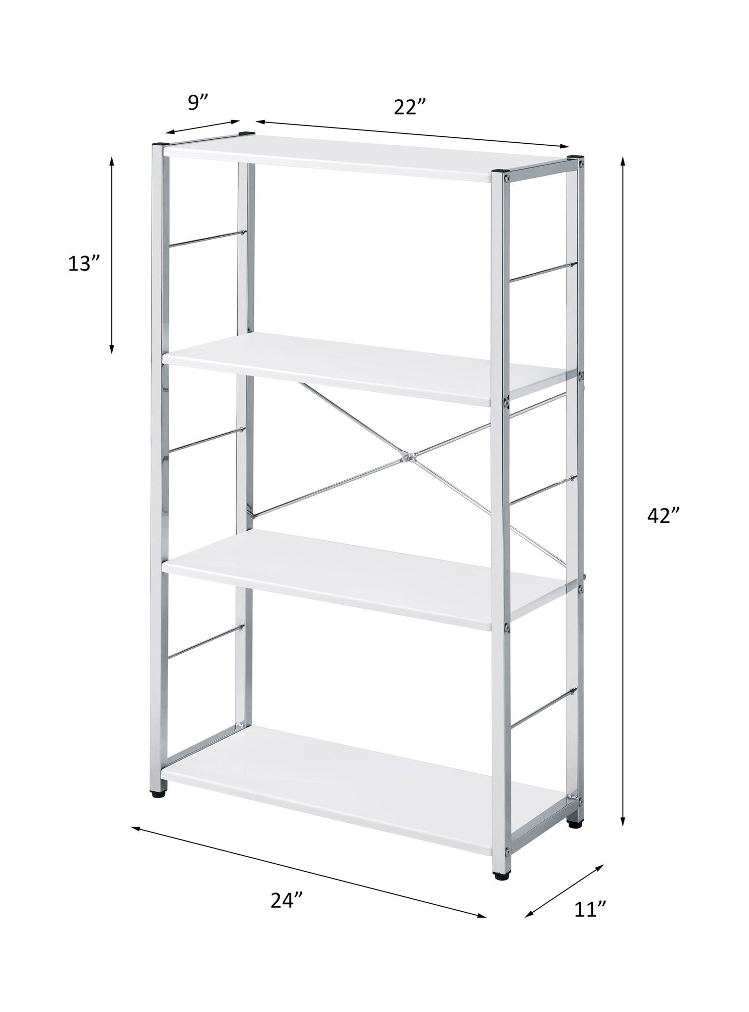 Tennos White Bookshelf with chrome metal frame, 4-shelf etagere by HouseOfZazla on Tampa Home & Garden Store