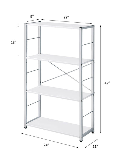 Tennos White Bookshelf with chrome metal frame, 4-shelf etagere by HouseOfZazla on Tampa Home & Garden Store