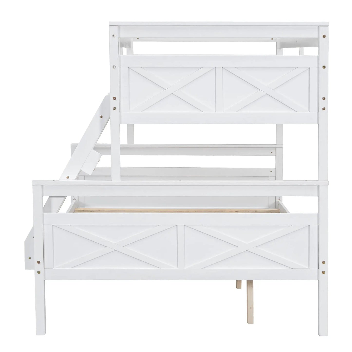 Bunk bed with ladder and safety guardrail, white wooden finish, Unique Piece Furniture on Tampa Home & Garden Store