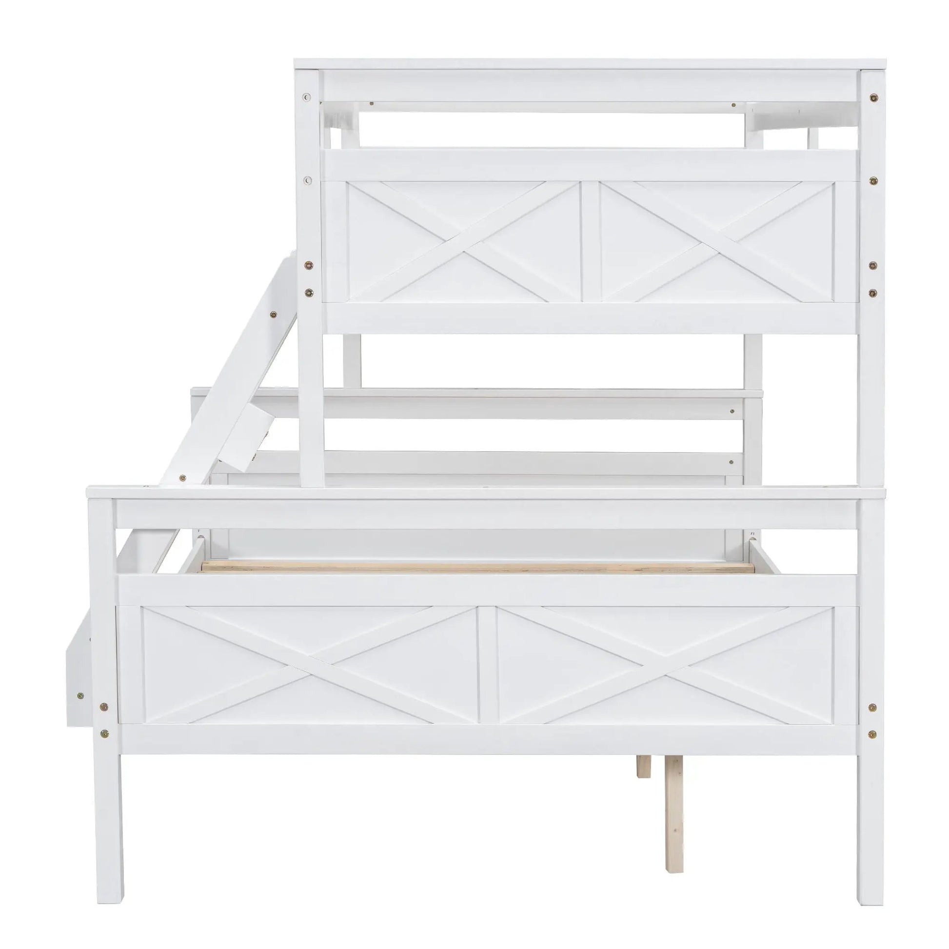 Bunk bed with ladder and safety guardrail, white wooden finish, Unique Piece Furniture on Tampa Home & Garden Store