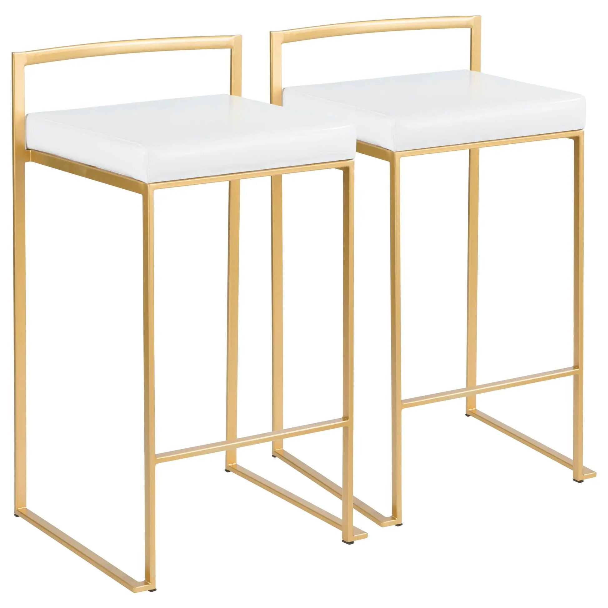 Fuji Contemporary Glam counter stools set of 2 with white cushions and gold metal frames on Tampa Home & Garden Store