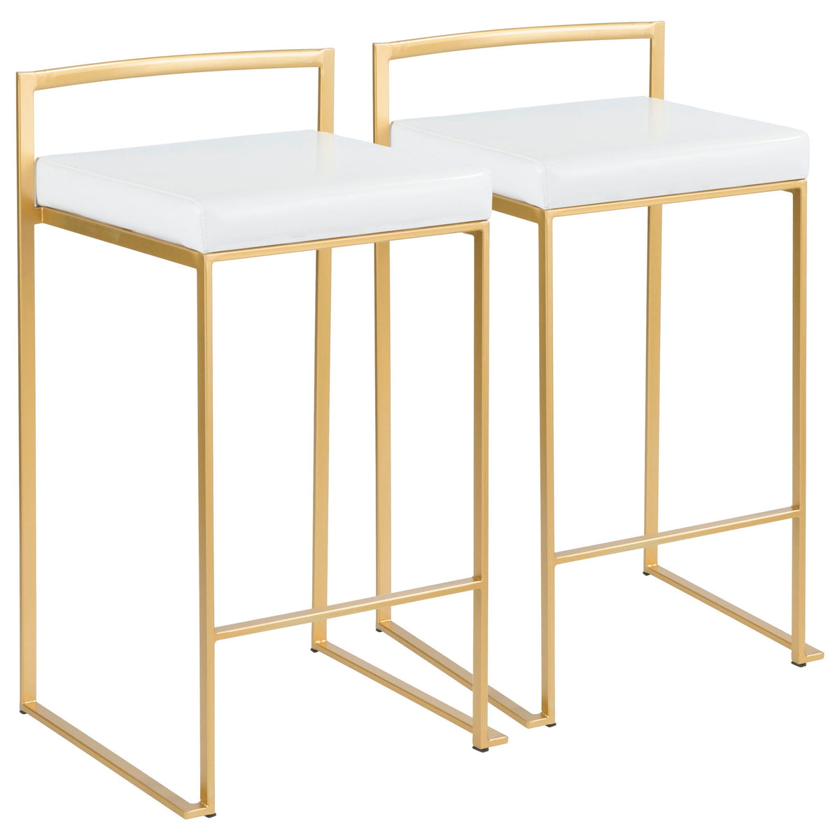 Fuji Contemporary Glam Counter Stool set of 2 with white cushions and gold metal frames on Tampa Home & Garden Store