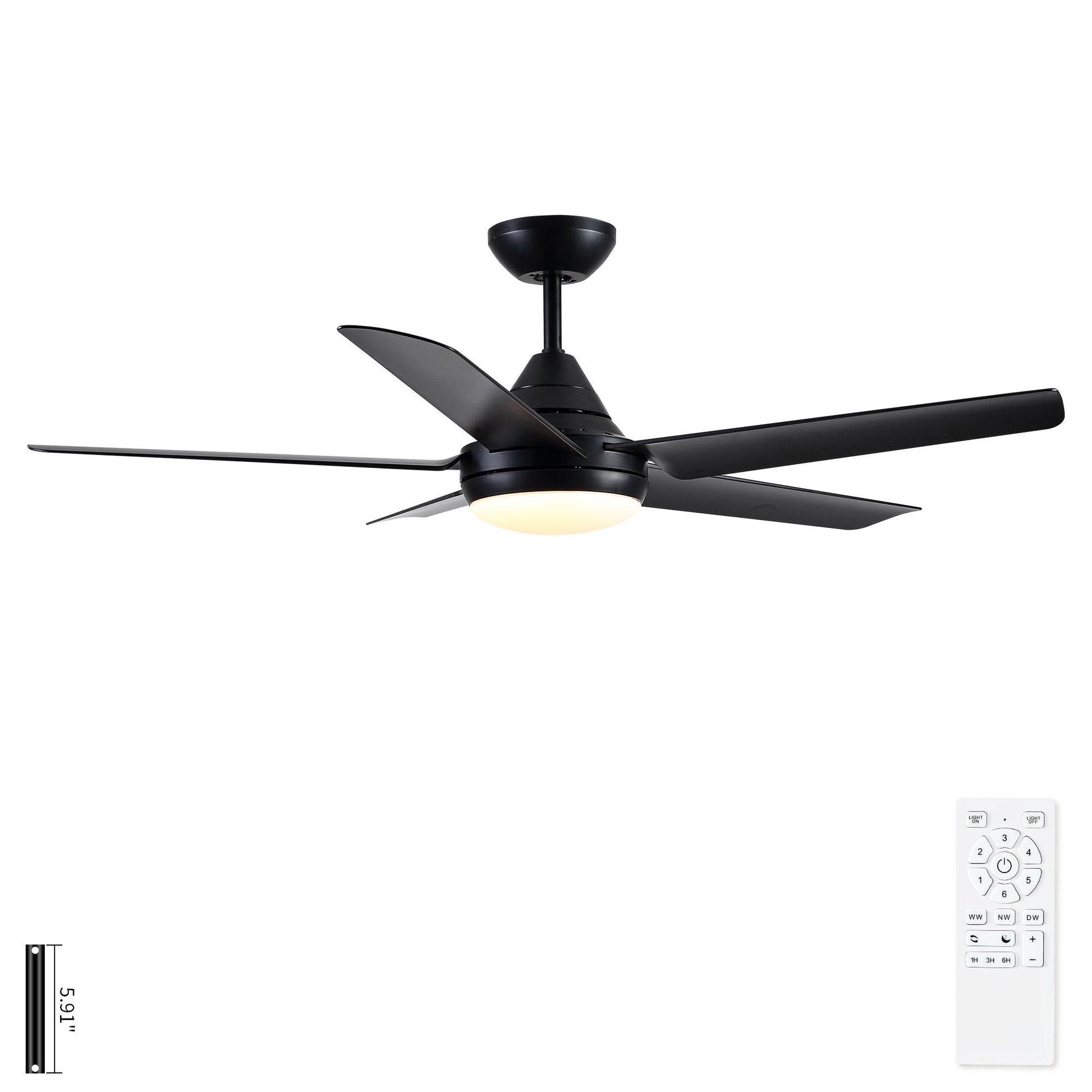 Ceiling fan with lights and remote control in black finish, 6-speed motor and dimmable LED on Tampa Home & Garden Store