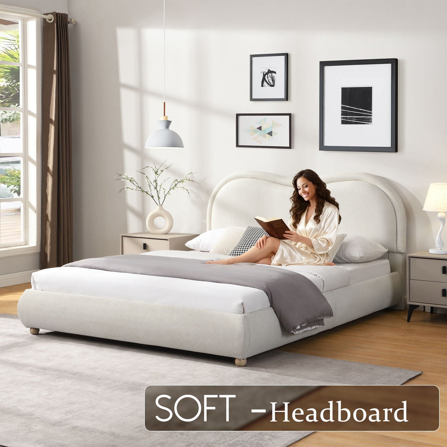 Upholstered Platform Bed with Curved Headboard