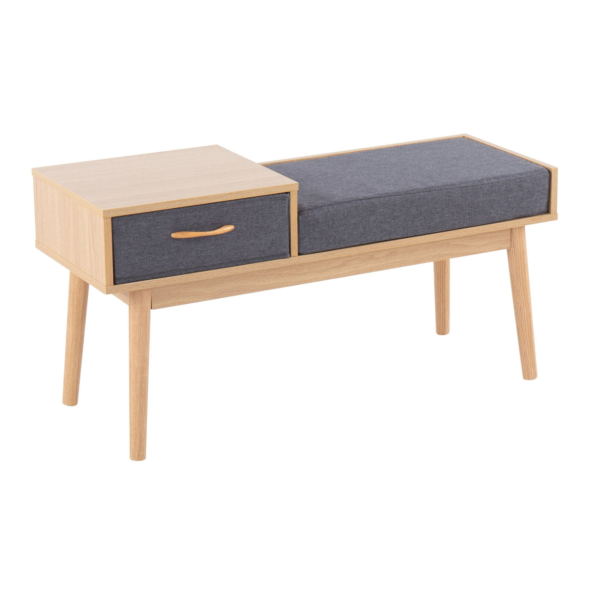 Bench with pull-out drawer, light wood frame and grey fabric by HouseOfZazla on Tampa Home & Garden Store