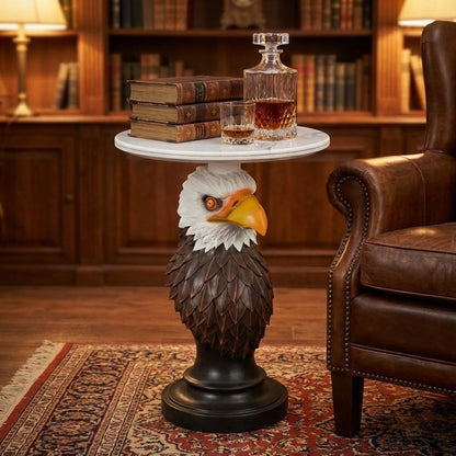 HouseOfZazla Eagle Head End Table with marble top and feathered eagle base on Tampa Home & Garden Store