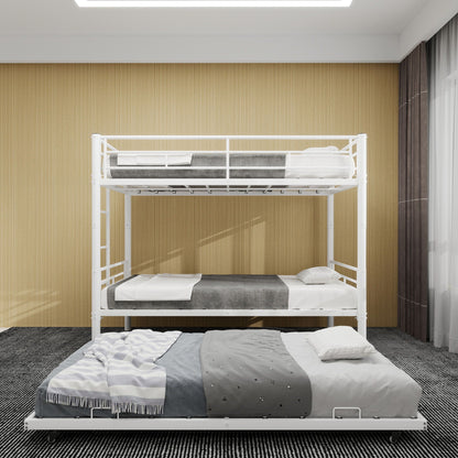 HouseOfZazla kids bunk bed, convertible two-tier frame with ladders, white metal design on Tampa Home & Garden Store