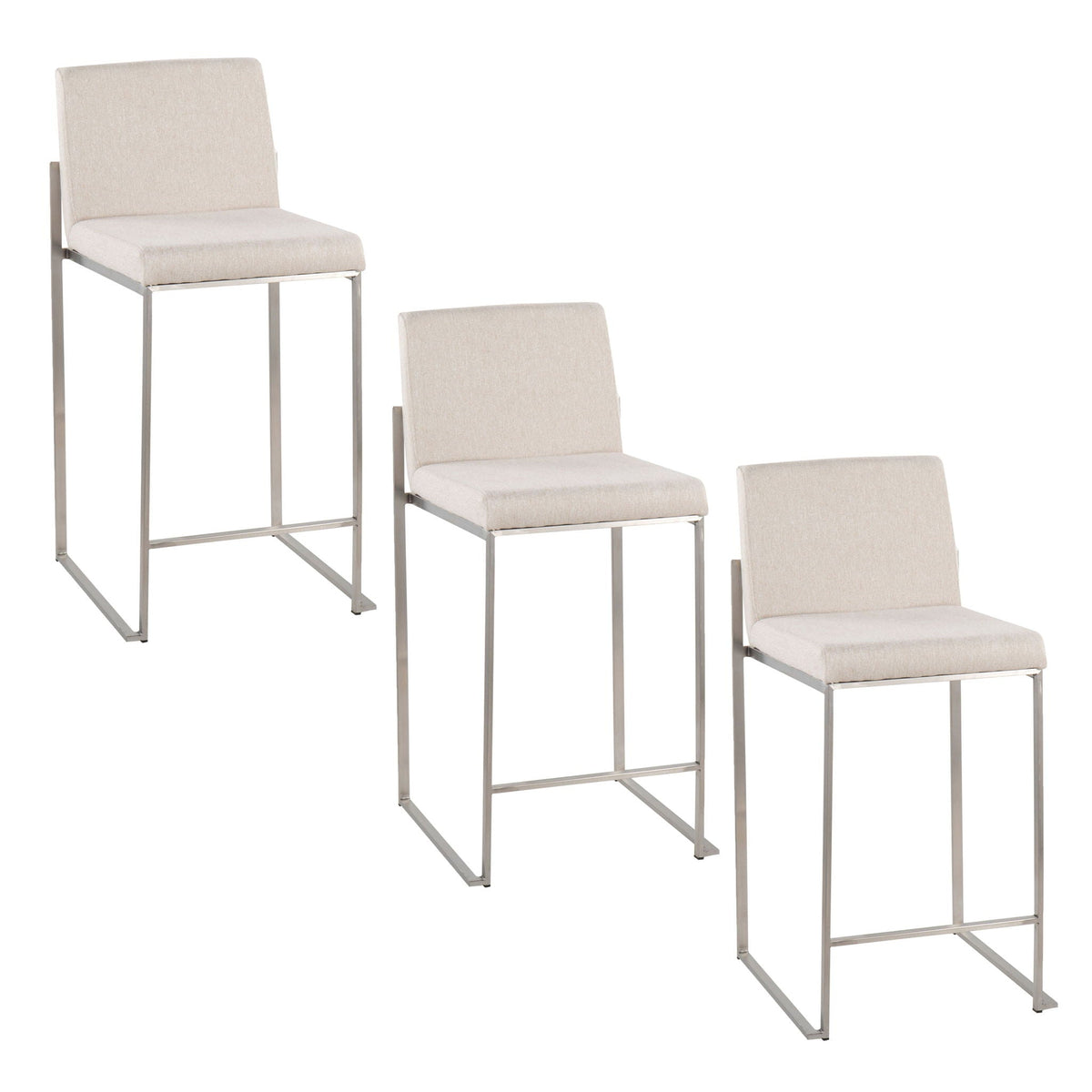 Contemporary high back counter stool by HouseOfZazla with beige seat and chrome frame set of 4 on Tampa Home & Garden Store