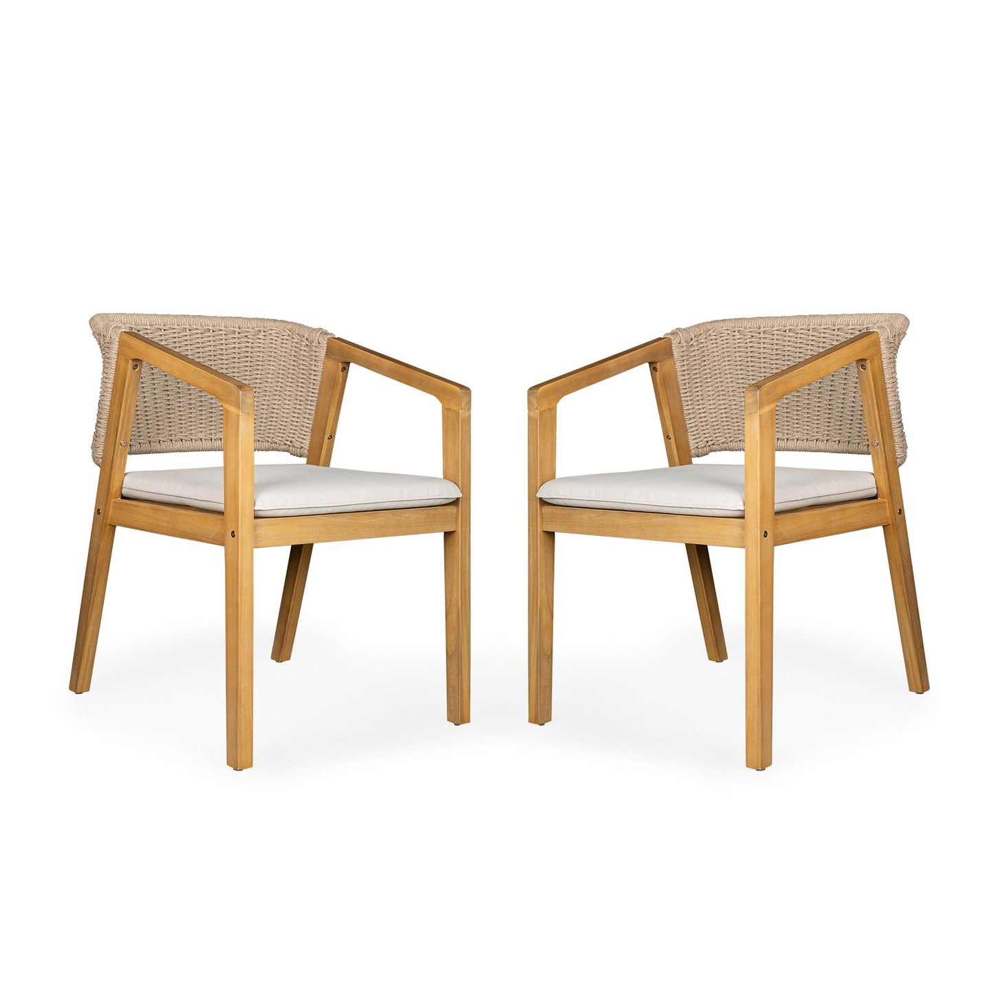 Patio dining chairs set of 2 in light teak with woven rattan backs by HouseOfZazla on Tampa Home & Garden Store