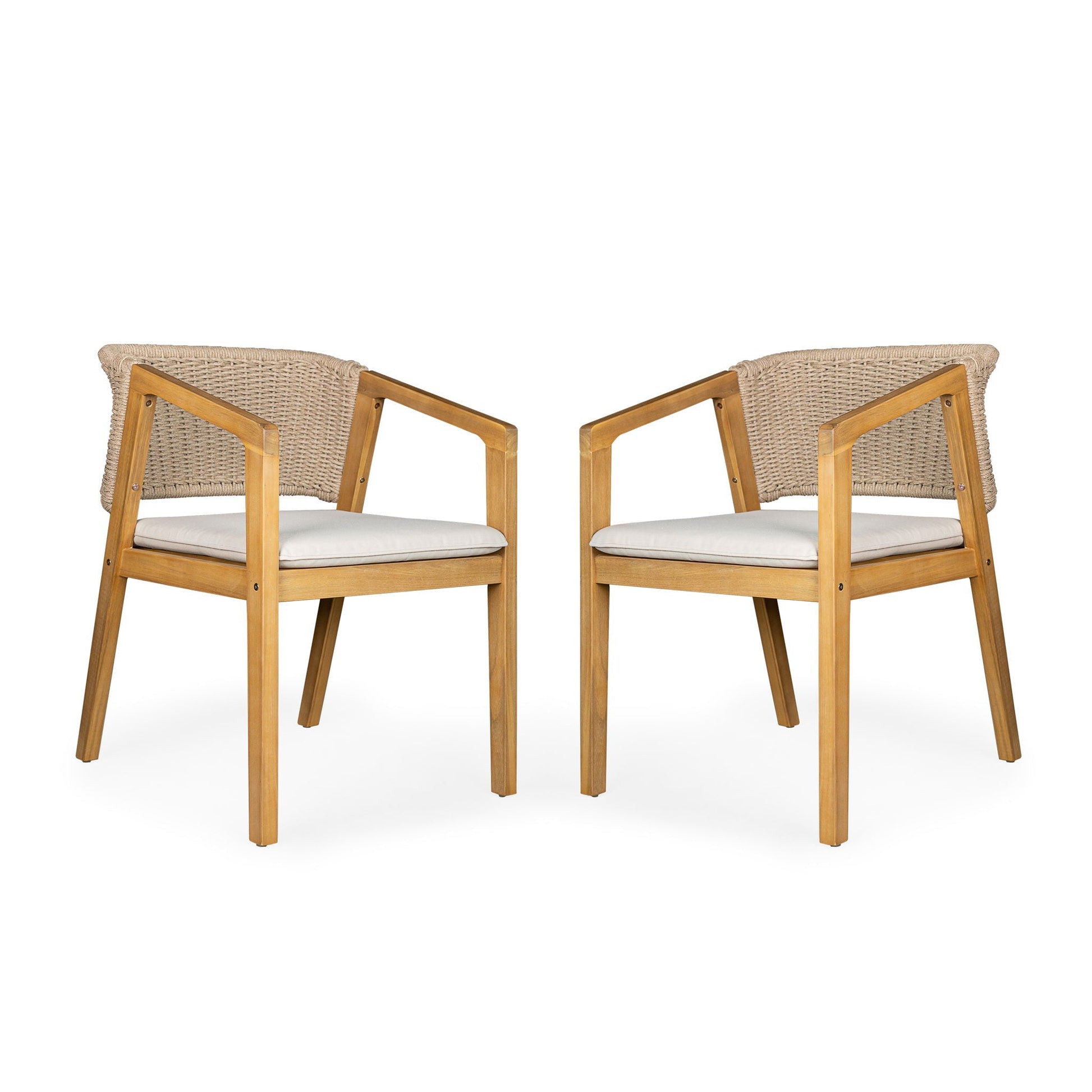 Patio dining chairs set of 2 in light teak with woven rattan backs by HouseOfZazla on Tampa Home & Garden Store
