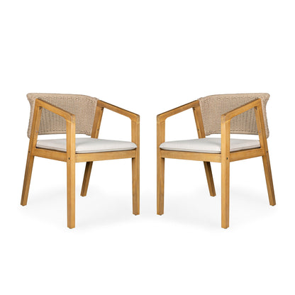 Patio dining chairs set of 2 in light teak with woven rattan backs by HouseOfZazla on Tampa Home & Garden Store