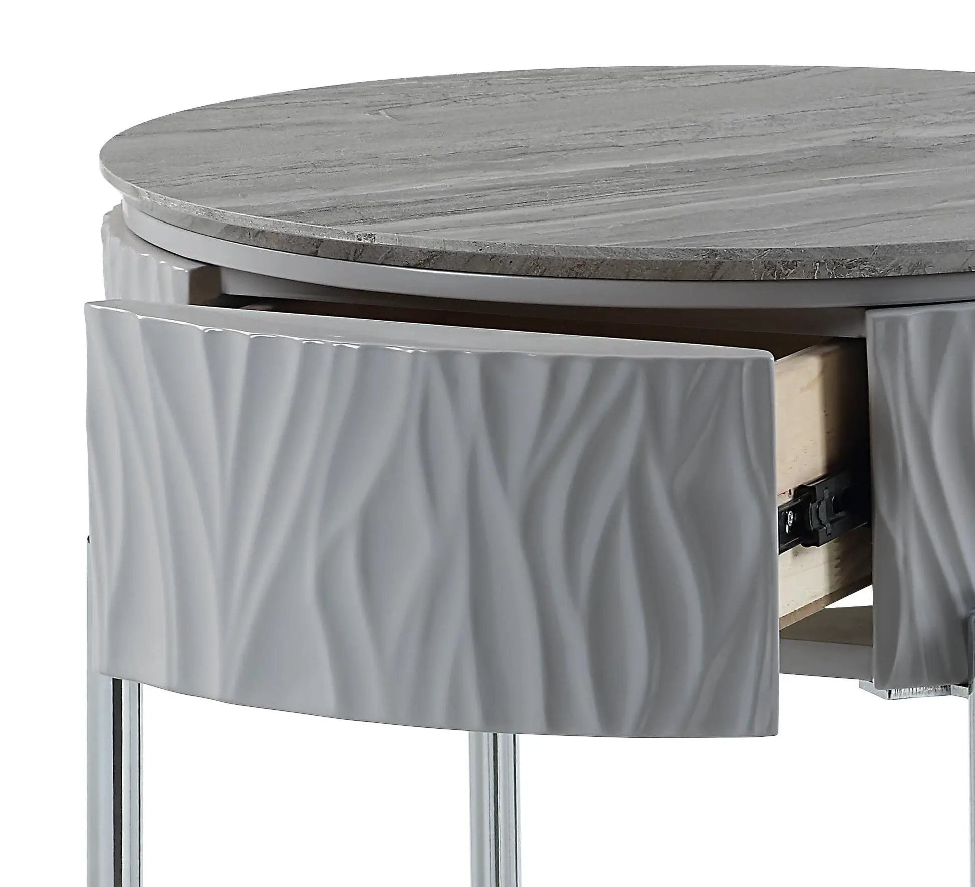 Yukino high gloss sofa table gray marble-look top chrome legs Unique Piece Furniture on Tampa Home & Garden Store
