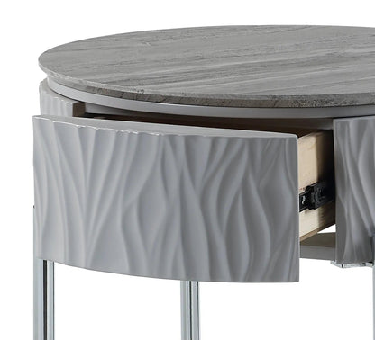 Yukino high gloss sofa table gray marble-look top chrome legs Unique Piece Furniture on Tampa Home & Garden Store