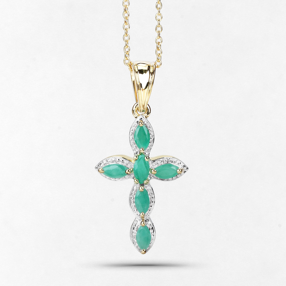 18K yellow gold plated emerald pendant with green teardrop emeralds and diamond halo on Tampa Home & Garden Store