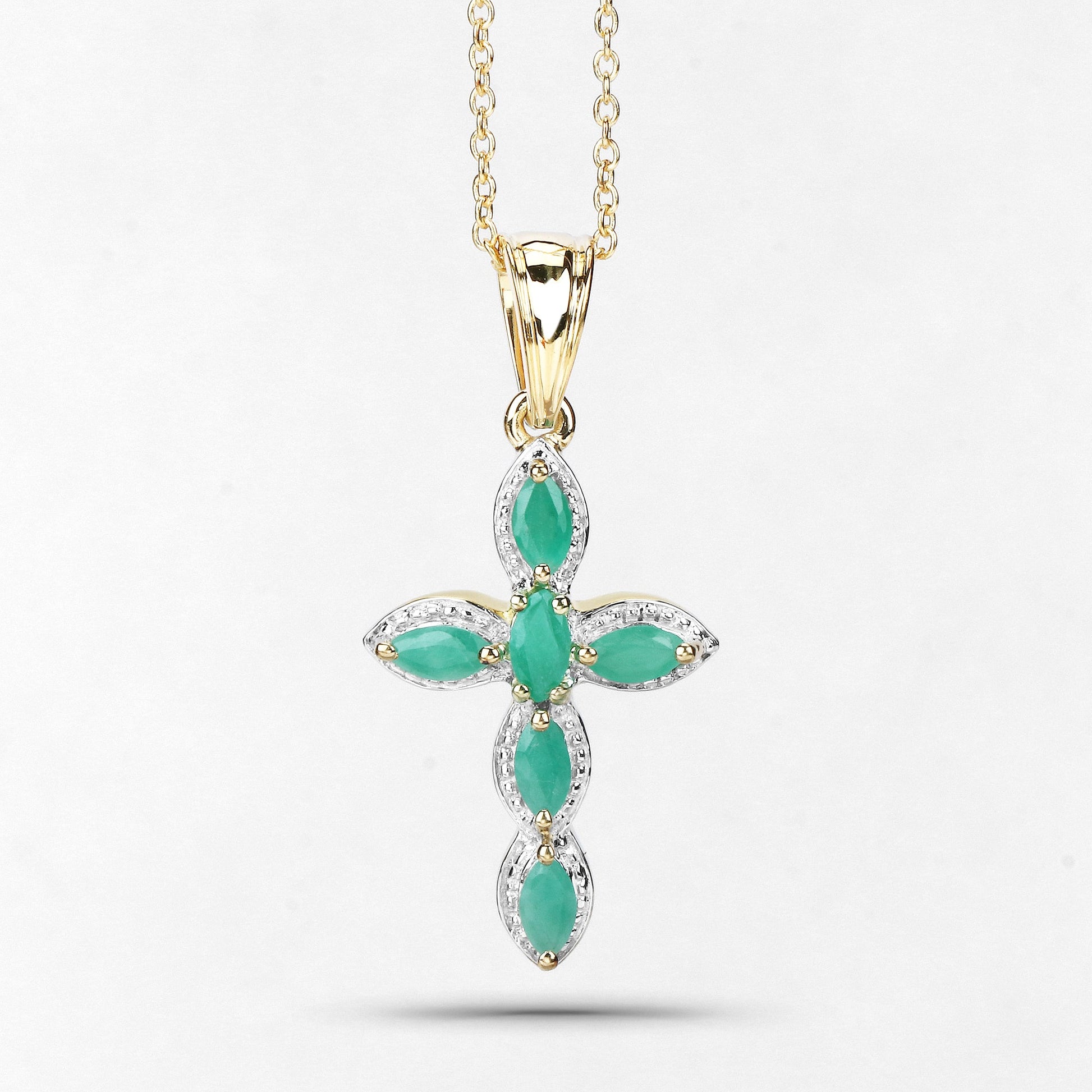 18K yellow gold plated emerald pendant with green teardrop emeralds and diamond halo on Tampa Home & Garden Store