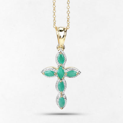 18K yellow gold plated emerald pendant with green teardrop emeralds and diamond halo on Tampa Home & Garden Store