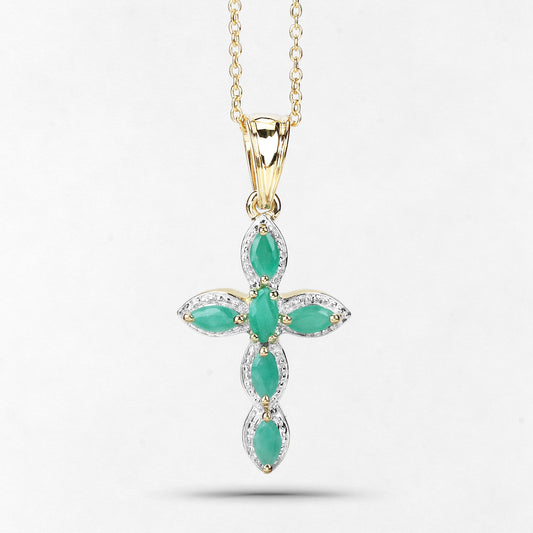18K yellow gold plated emerald pendant with green teardrop emeralds and diamond halo on Tampa Home & Garden Store