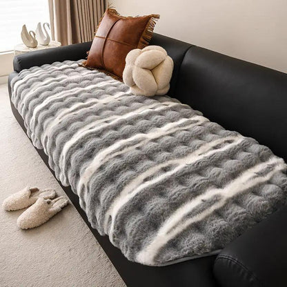 Autumn And Winter Thickening Irregular Sofa Cushion striped gray faux fur on black leather sofa on Tampa Home & Garden Store